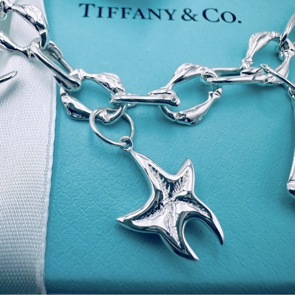 RARE Tiffany & Co. Nautical Charm Bracelet 7.25” Star Anchor Fish Boat Packaging - Picture 6 of 15